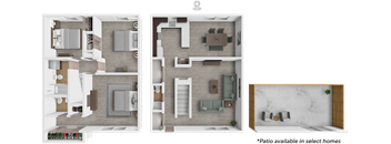 A floor plan of a home with a kitchen, living room, and bathroom.