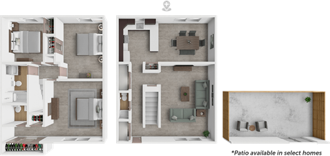 A floor plan of a home with a kitchen, living room, and bathroom.