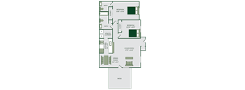 2 bed 1.5 bath floor plan