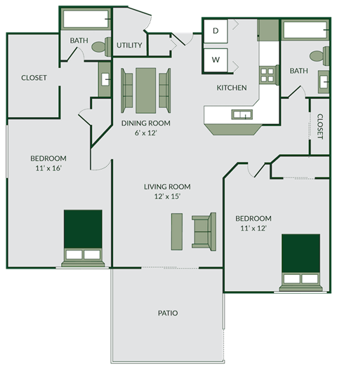 2 bed 2 bath floor plan