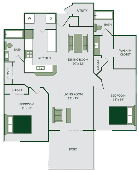 2 bed 2 bath floor plan