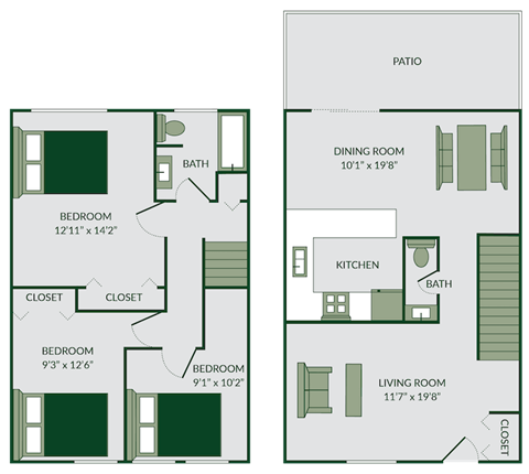 3 Bed 1.5 Bath floor plan
