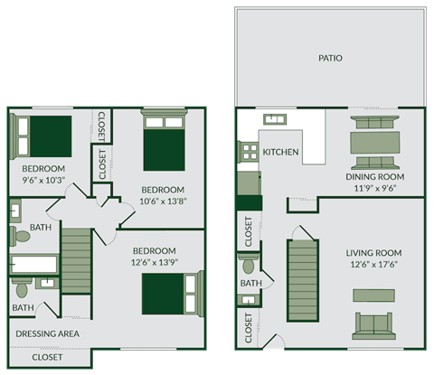 3 bed 1 full 2 half bath floor plan