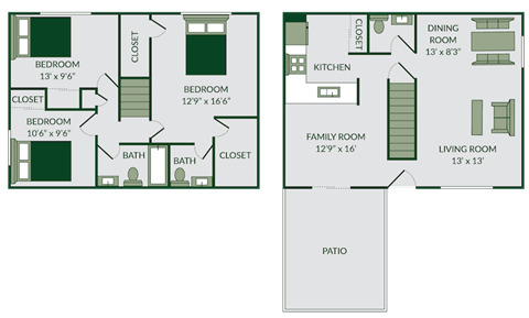 3 bed 1 full 2 half bath floor plan
