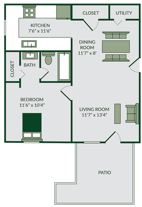 1 bed 1 bath floor plan