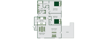 2 bed 1.5 bath floor plan
