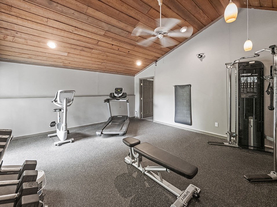 fitness center at McMillen Woods Apartments