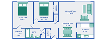 a floor plan of a living room with a kitchen and a dining room and a