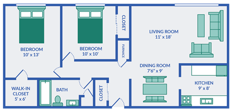 a floor plan of a living room with a kitchen and a dining room and a