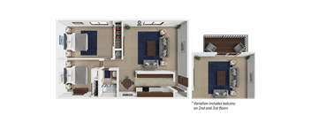 A floor plan of a house with three bedrooms and a living room.