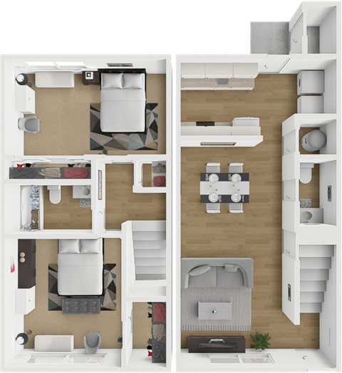 2 bed 1.5 bath townhome floor plan at northridge crossing apartments