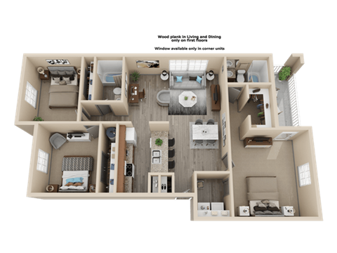 three bedroom apartment floor plan