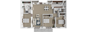 A 3D floor plan of a house showing the layout of the rooms.