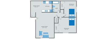 Two bedroom floor plan at NoRi Apartments