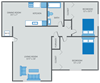 Two bedroom floor plan at NoRi Apartments
