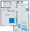 One bedroom floor plan at NoRi Apartments