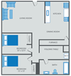 Two bedroom floor plan at NoRi Apartments