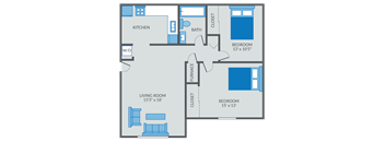 Two bedroom floor plan at NoRi Apartments