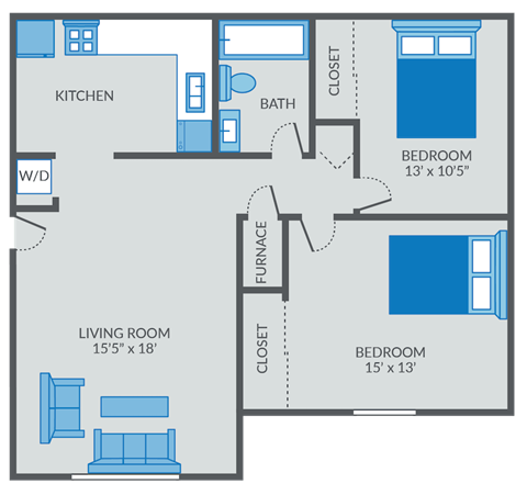 Two bedroom floor plan at NoRi Apartments