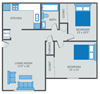 Two bedroom floor plan at NoRi Apartments