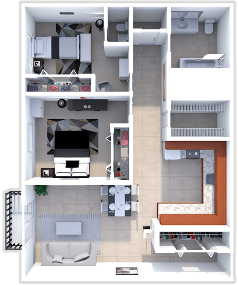 2 bed 1.5 bath 1000 sq ft floor plan at northwoods