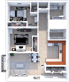 2 bed 1.5 bath 1000 sq ft floor plan at northwoods