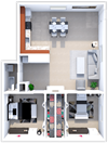 2 bed 1 bath 850 sq ft floor plan at northwoods