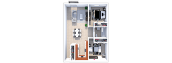 2 bed 1 bath 900 sq ft floor plan at northwoods