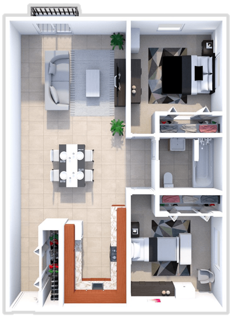 2 bed 1 bath 900 sq ft floor plan at northwoods