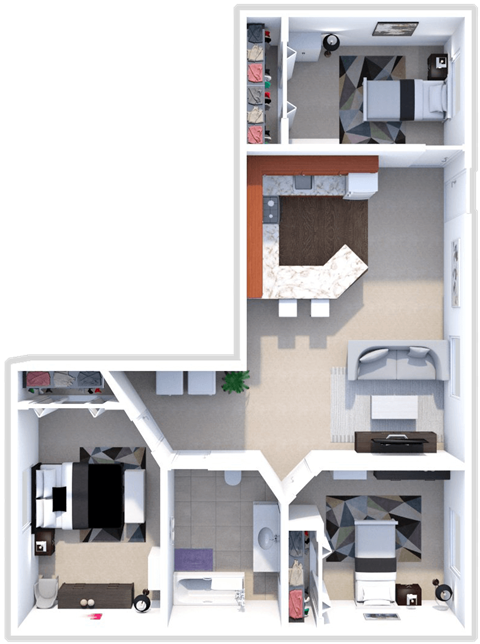 3 bed 1 bath 900 sq ft floor plan at northwoods
