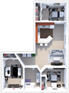 3 bed 1 bath 900 sq ft floor plan at northwoods
