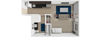A modern living room with a white sofa and a television.