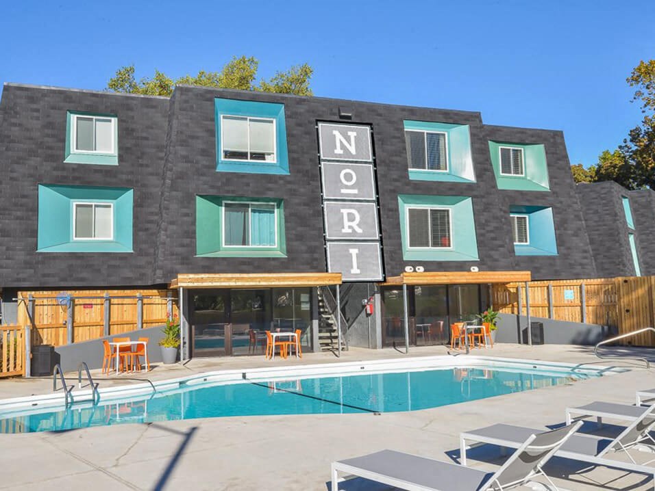 outdoor swimming pool at apartment complex
