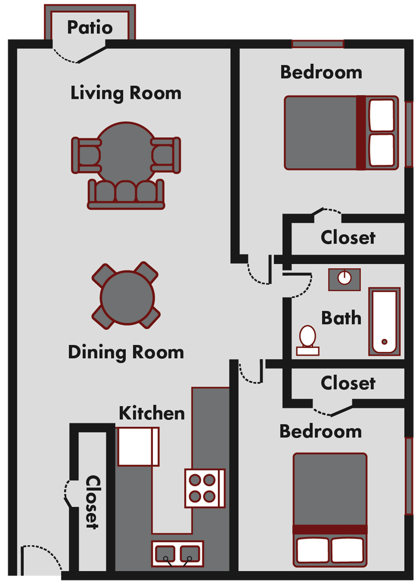 2 bedroom apt floor plan in Marquette mi
