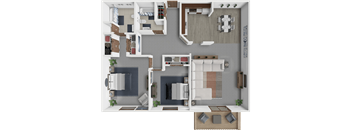 A 2 bedroom 2 bathroom apartment floor plan
