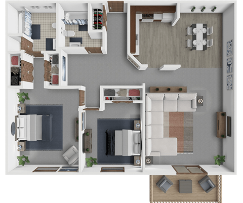 A 2 bedroom 2 bathroom apartment floor plan