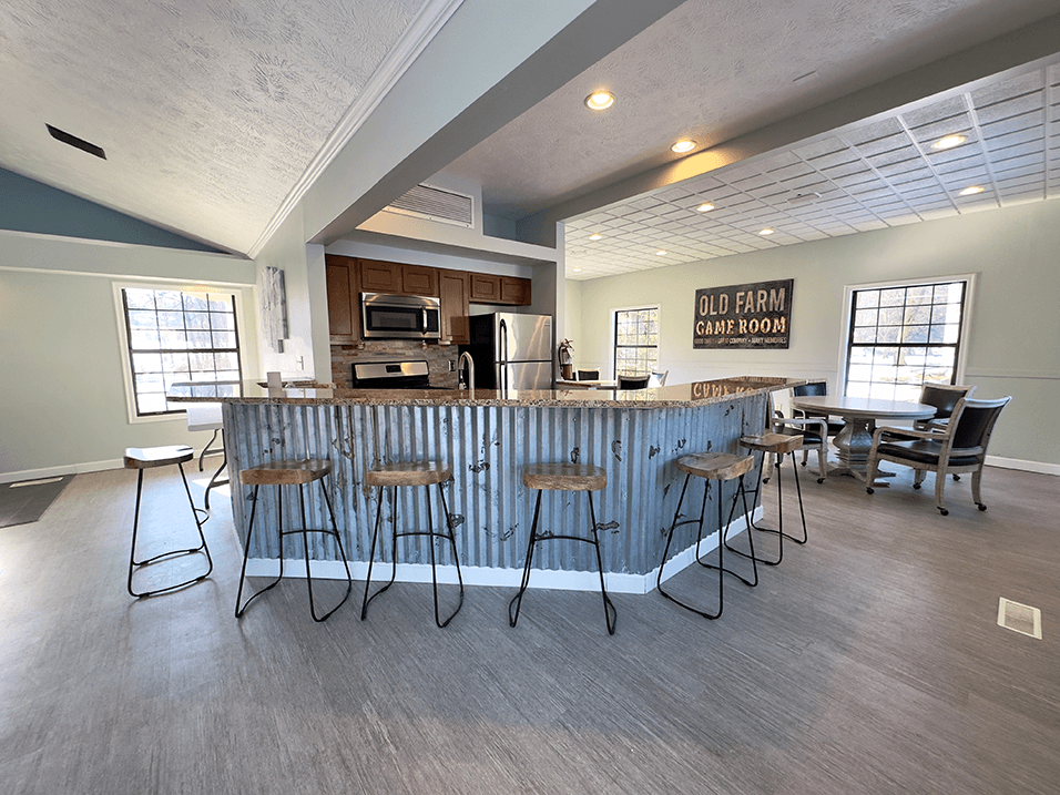 clubhouse kitchen area at old farm shores apartments in grand rapids