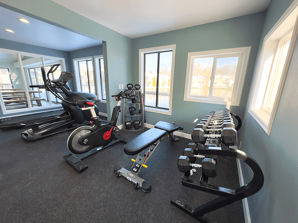Weights and exercise machines at old farm shores