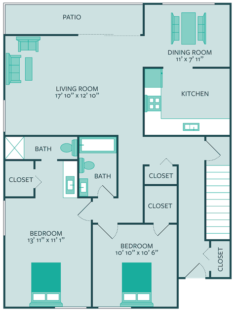 two bedroom two bathroom floor plan 1190 square feet