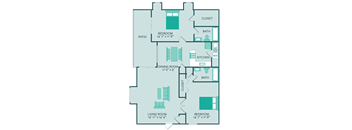 two bedroom two bathroom 1232 square feet floor plan