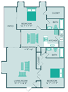 two bedroom two bathroom 1232 square feet floor plan