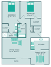 two bedroom 1.75 bathroom floor plan 1017 square feet