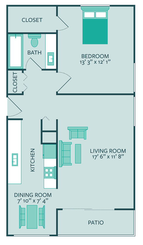 one bedroom one bathroom floor plan 724 square feet