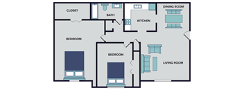 two bed one bath floor plan at olde towne village