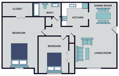 two bed one bath floor plan at olde towne village