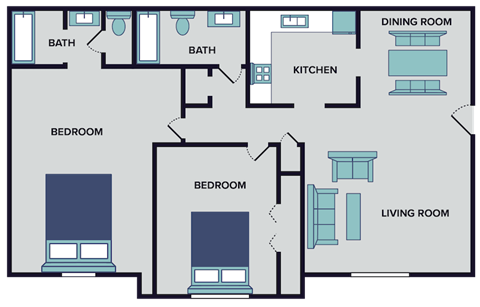 2 bed 2 bath 1300 sq ft