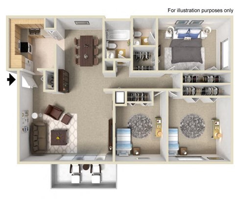 three bedroom apartment floor plan
