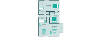 two bed one bath apartment floor plan at forest park apartments