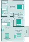 two bed one bath apartment floor plan at forest park apartments