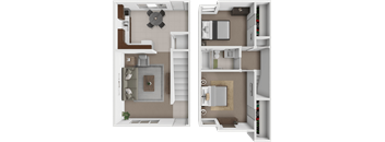 A floor plan of a house with a kitchen, living room, and bathroom.